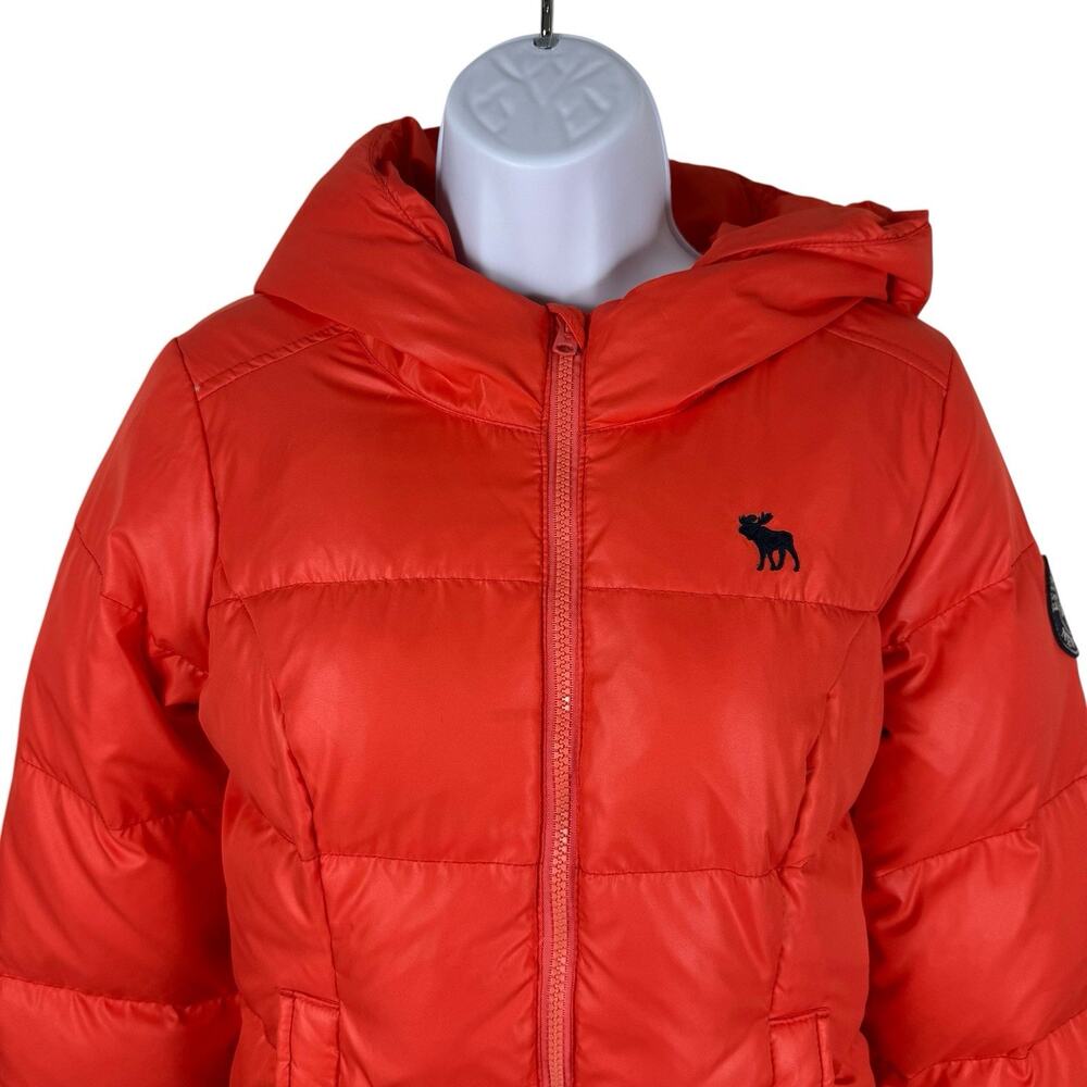 Abercrombie & Fitch Jacket Kids Extra Large Orange Down Puffer Coat Y2K Bomber - Picture 2 of 11